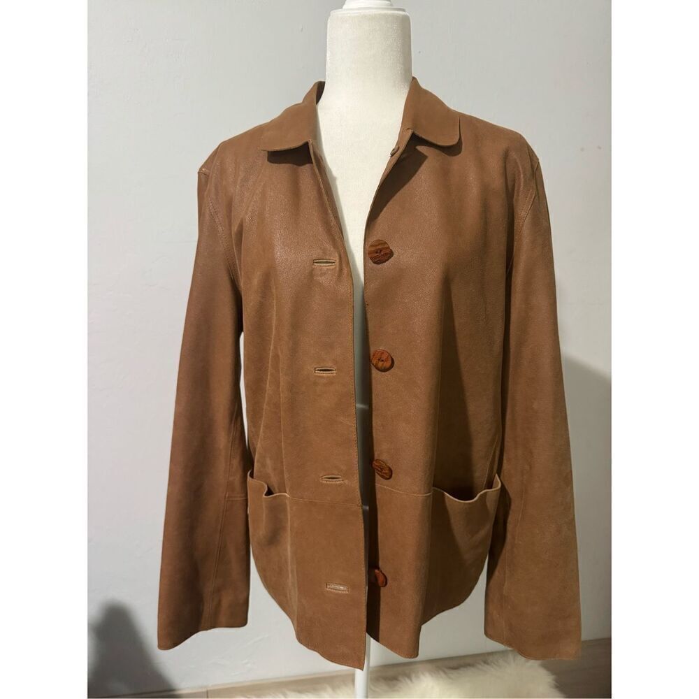 J. Jill brown leather button front jacket S